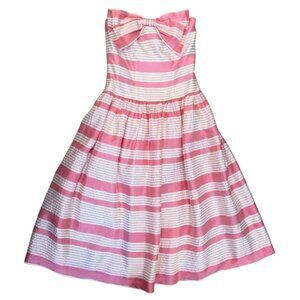 Victor Costa Pink Strapless Dress With Bow Detail 1980s Size 6 Silk Blend